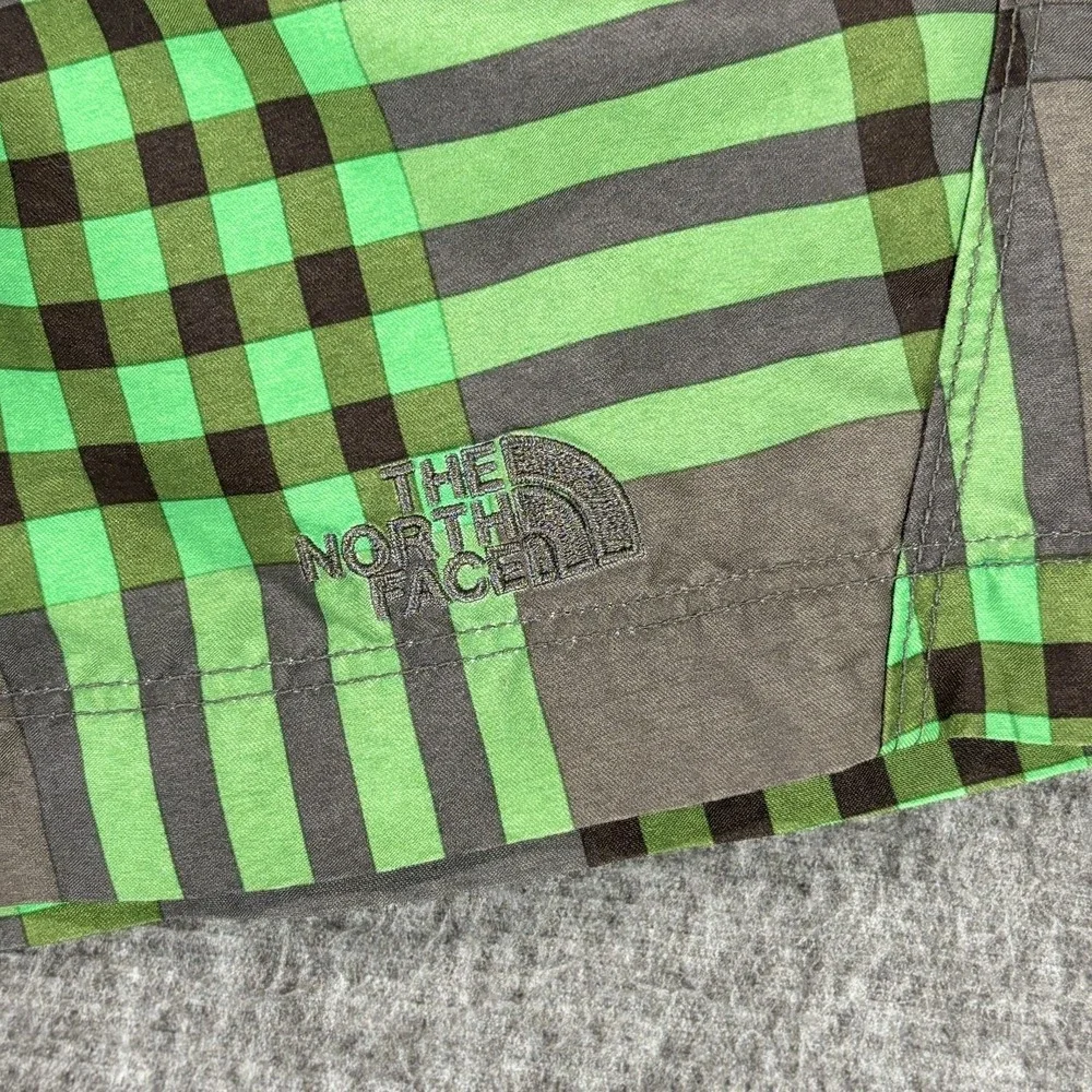 North‎ Face Shorts Mens Medium Green Gray Plaid Belted Quick Dry Outdoor Swim